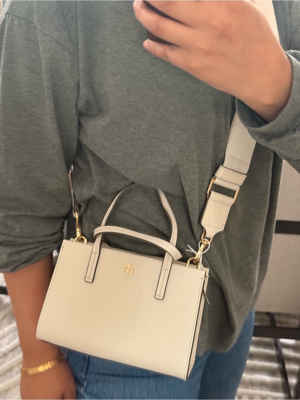 New tory burch Blake mini leather tote with thick strap in new ivory color - Picture 10 of 10